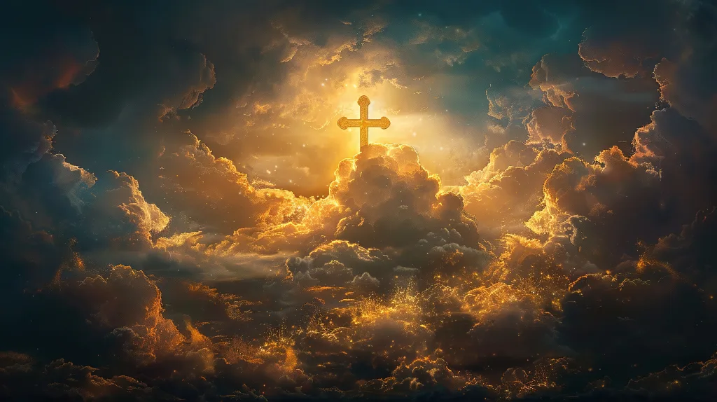 Sacred cross with heavenly clouds