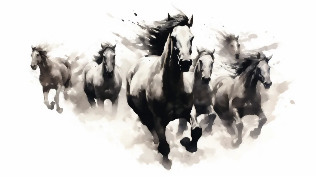 Unbridled Freedom: Watercolor Drawing of a Herd of Wild Horses