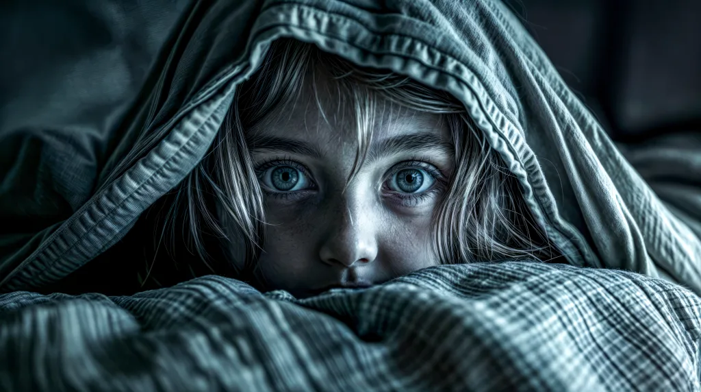 A girl is hiding under a blanket